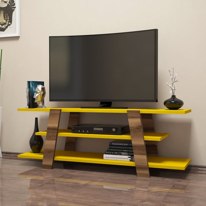 Hanah Home Soporte TV Nogal y Amarillo 120x42x33.6 cm
